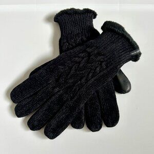 Used GC Isotoner Chenille Knit Gloves Black OS winter stretch glove E21